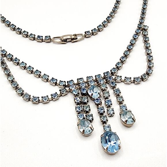 1950s Blue Crystal Swag Necklace – Promcore / Bridal - Picture 1 of 6